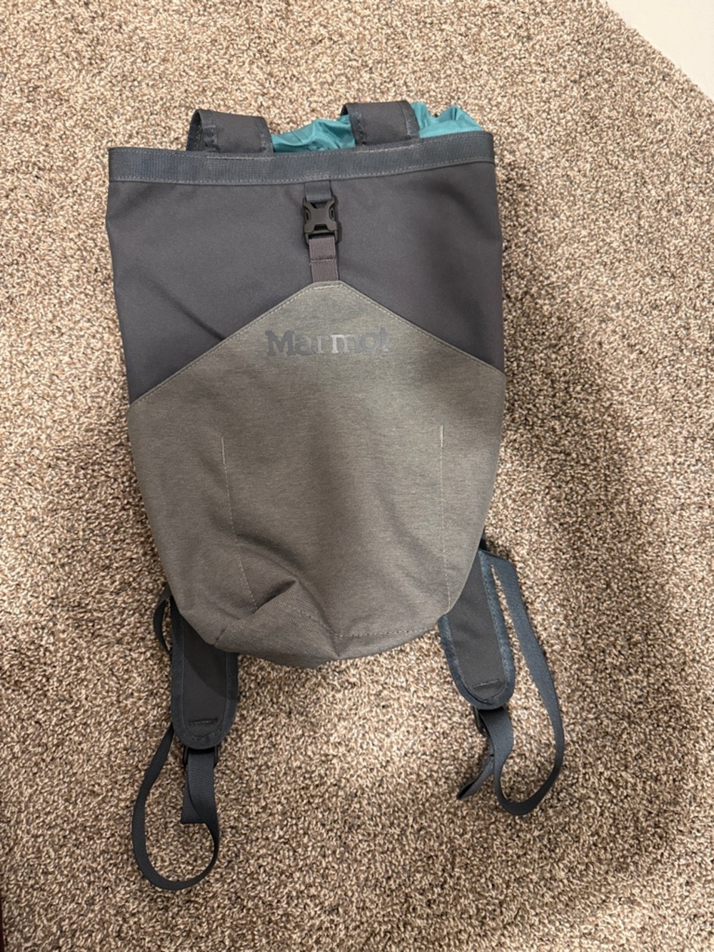 Marmot Charcoal Roll-Top Backpack with Teal Interior